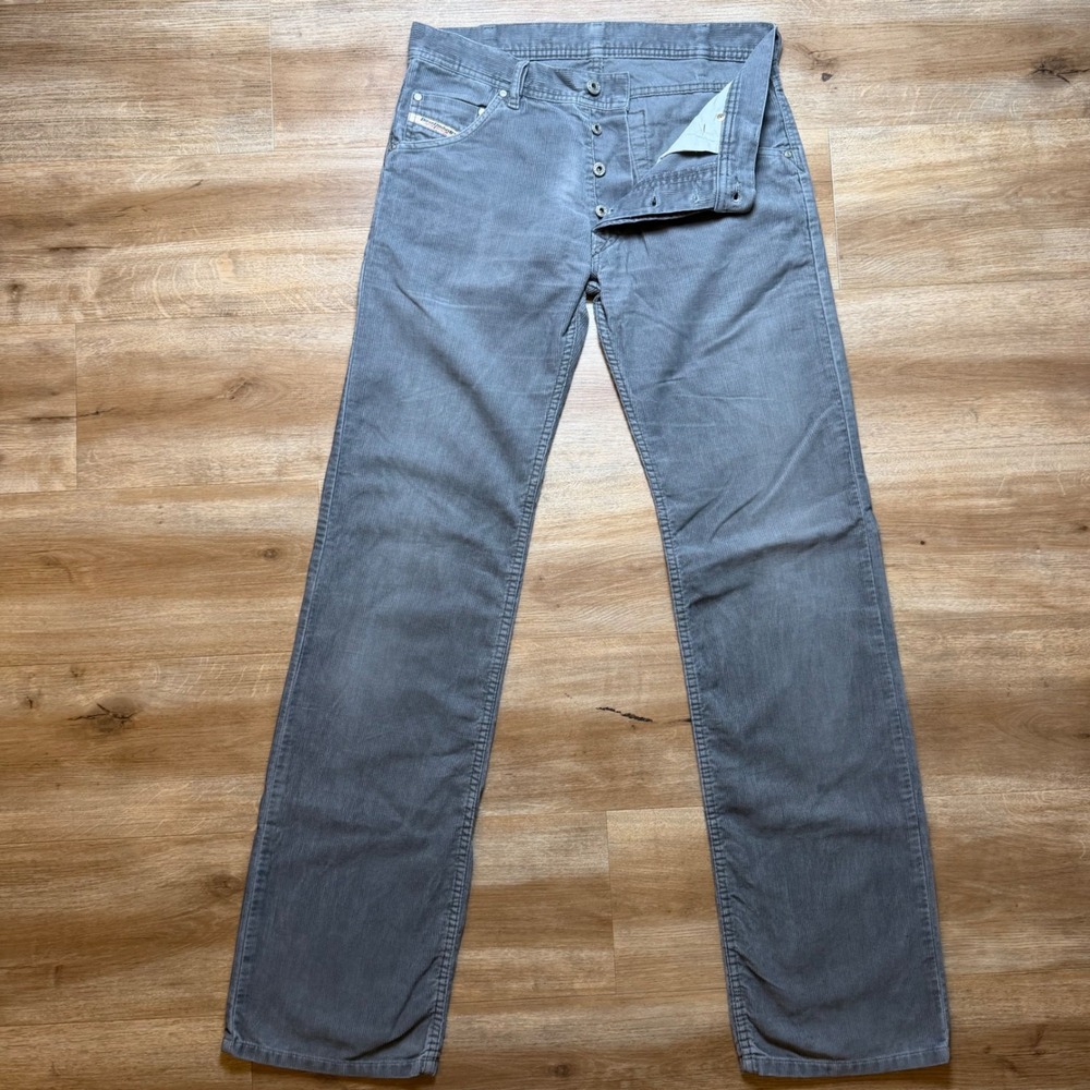 Vintage Diesel Jeeves Corduroy Pants Men 28x34 Grey Straight Leg Trousers Y2K